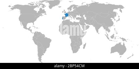Portugal, France countries isolated on world map. Light gray background. Business concepts and backgrounds. Stock Vector