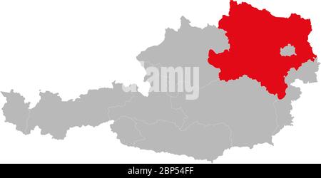 Lower Austria province highlighted on Austria map. Light gray background. Stock Vector
