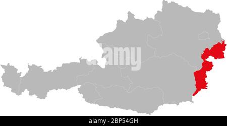 Burgenland province highlighted on Austria map. Light gray background. Stock Vector