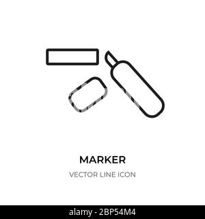 Marker pen cap black line icon closeup. Template design element office, school stationery. Linear logo felt-tip, highlighter for mark important message underline text task Isolated vector illustration Stock Vector