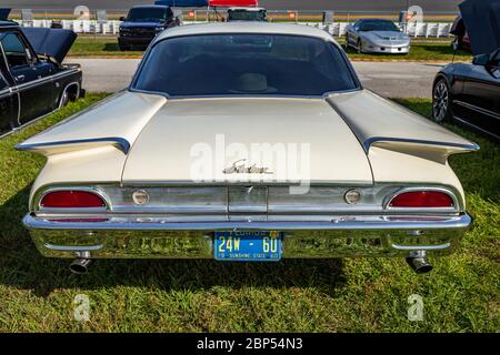 Daytona Beach, FL / USA- November 24, 2018: 1960 white Ford Starliner 2 door hardtop at the Fall 2018 Daytona Turkey Run. Stock Photo