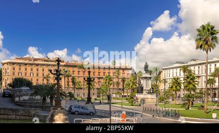Rome, Italy - August 30, 2014: View at the monument, statue of  Camillo Benso Conte di Cavour located at Piazza Cavour in front of Supreme Court build Stock Photo