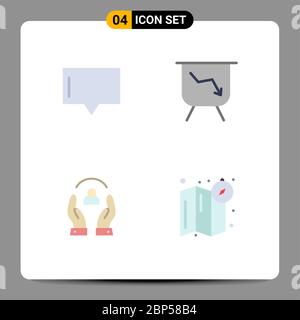 Pictogram Set of 4 Simple Flat Icons of bubble, people, board, care, compass Editable Vector Design Elements Stock Vector