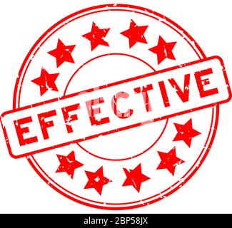 Grunge red effective word with star icon round rubber seal stamp on white background Stock Vector