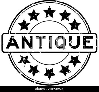 Grunge black antique word round rubber seal stamp on white background ...