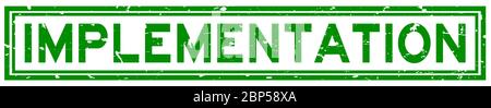 Grunge green implementation word square rubber seal stamp on white background Stock Vector