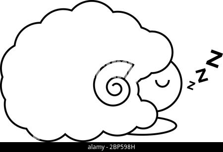 Sheep in sleeping logo design in black line on white background Stock Vector
