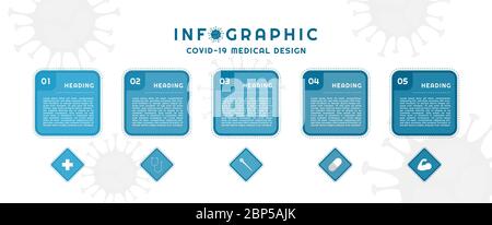 Infographic square modern shape line dashed design for medical covid-19 concept. vector illustration. Stock Vector