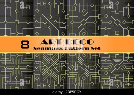 Art deco seamless pattern set, luxury geometric background and wallpaper, elegant classic retro ornament, abstract golden free vector Stock Vector