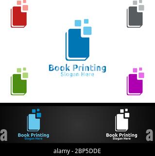 Book Printing Company Vector Logo Design for  Book sell, Book store, Media, Retail, Advertising, Newspaper or Paper Agency Concept Stock Vector