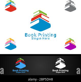 Book Printing Company Vector Logo Design for Book sell, Book store, Media, Retail, Advertising, Newspaper or Paper Agency Concept Stock Vector
