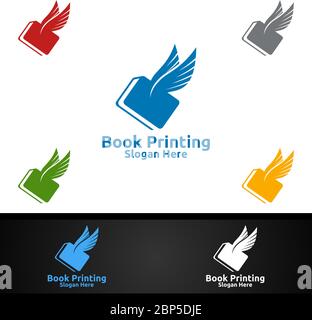 Flying Fast Book Printing Company Vector Logo Design for Book sell, Book store, Media, Retail, Advertising, Newspaper or Paper Agency Concept Stock Vector