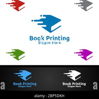 Fast Book Printing Company Vector Logo Design for Book sell, Book store, Media, Retail, Advertising, Newspaper or Paper Agency Concept Stock Vector