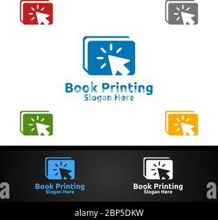Click Book Printing Company Vector Logo Design for Book sell, Book store, Media, Retail, Advertising, Newspaper or Paper Agency Stock Vector