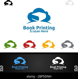 Cloud Book Printing Company Vector Logo Design for Book sell, Book store, Media, Retail, Advertising, Newspaper or Paper Agency Stock Vector