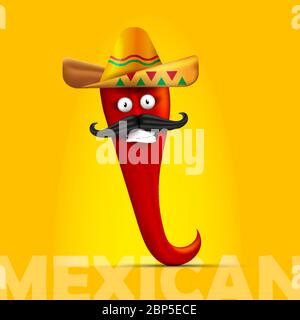 Chili pepper cartoon character. Vector illustration, 3D gradient mesh. Mexican food mascot. Stock Vector