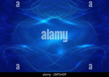 Dynamic particles are like smoke, forming an abstract blue background. Stock Photo