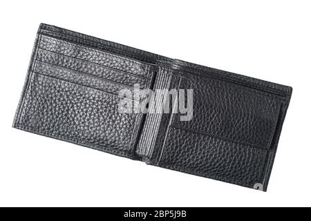 New black genuine leather wallet , isolated on white background. Top view Stock Photo