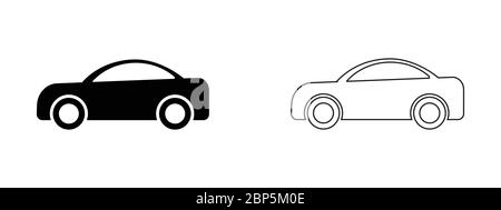 Car Side View outline Set. Two black and white illustration depicting cars side view. Expanded outline EPS Vector Stock Vector