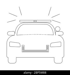Police Cop Car with siren front view. Simple black and white outline illustration depicting police emergency response vehicle car with flash. EPS Vect Stock Vector