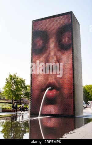 View  of the Crown Fountain in Millennium Park Designed by Spanish artist Jaume Plensa. Stock Photo