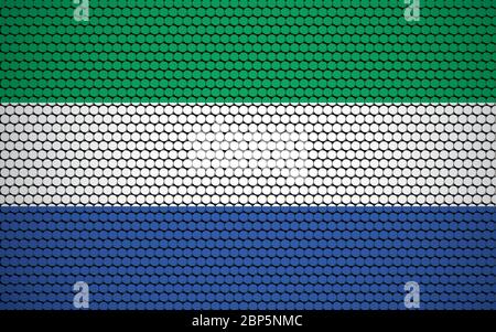 Abstract flag of Sierra Leone made of circles. Sierra Leonean flag designed with colored dots giving it a modern and futuristic abstract look. Stock Vector