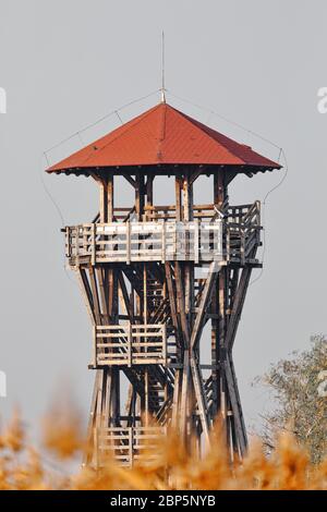 Birdwatching observation tower, Lookout in Hortobagy National Park. Hungary. Europe UNESCO World Heritage Site Stock Photo