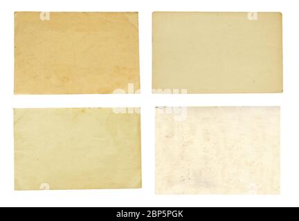 Set of various retro paper sheets. Collection of old used paper cards. Isolated on white background Stock Photo