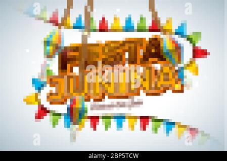 Festa Junina Illustration with Party Flags, Paper Lantern and 3d Letter on Light Background. Vector Brazil June Festival Design for Greeting Card Stock Vector