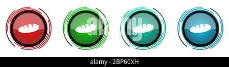 Bread round glossy vector icons, set of buttons for webdesign, internet and mobile phone applications in four colors options isolated on white backgro Stock Vector