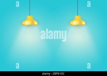 Blue wall interior with yellow vintage lamps Stock Vector