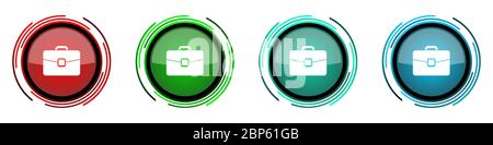 Briefcase round glossy vector icons, bag, case, business set of buttons for webdesign, internet and mobile phone applications in four colors options i Stock Vector