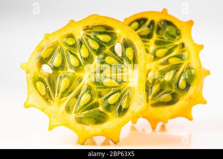 Kiwano or horned melon isolated on white background with copy space for your text. Stock Photo