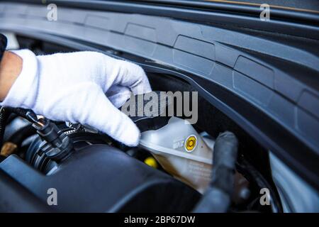 Coolant reservoir tank of the car radiator system Stock Photo - Alamy
