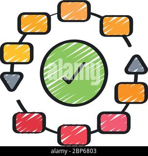 Projects in a loop surrounding a tick representing ‘Complete Agile Process’ Stock Vector