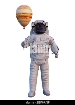 astronaut with planet Jupiter balloon isolated on white background Stock Photo