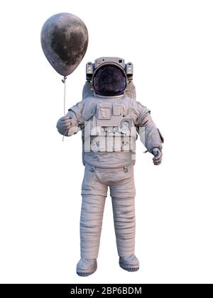 astronaut with Moon balloon isolated on white background Stock Photo