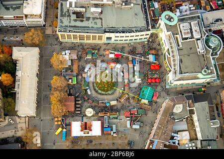 Aerial view, Christmas market, building largest Christmas tree in the world, Dortmund, Ruhr area, North Rhine-Westphalia, Germany Stock Photo