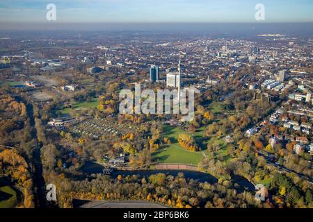 Aerial view, overview Westfalenpark, Florian Tower, Dortmund, Ruhr area, North Rhine-Westphalia, Germany Stock Photo