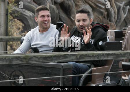 Menderes BagcÄ±,Joey Heindle,Colossus wooden roller coaster Heide Park Soltau near Hamburg,14.05.2019 (Joey Heindle also had his birthday that day and can spend it in the park with his girlfriend)