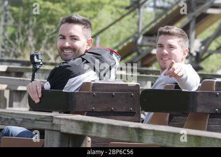 Menderes BagcÄ±,Joey Heindle,Colossus wooden roller coaster Heide Park Soltau near Hamburg,14.05.2019 (Joey Heindle also had his birthday that day and can spend it in the park with his girlfriend)