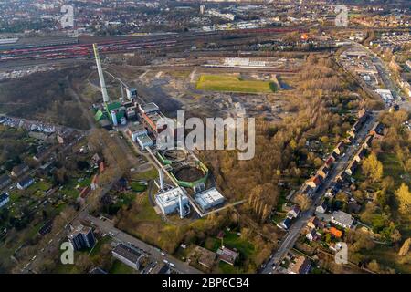 Aerial view, brownfield site of former Blumenthal colliery, areas of the former General Blumenthal 11 mine, RAG Montan Immobilien GmbH, Uniper Kraftwerke GmbH, Shamrock power plant, Uniper power plant, Dorneburg, Herne, Ruhr area, North Rhine-Westphalia, Germany Stock Photo