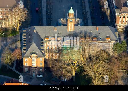 Aerial view, Rathaus Herne, city administration, Herne-Mitte, town hall tower, west side,, Herne, Ruhr area, North Rhine-Westphalia, Germany Stock Photo