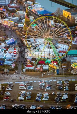 Aerial view of Cranger Christmas magic, Herne Christmas market, mobile Christmas tree, Ferris wheel, Crange, Herne, Ruhr area, North Rhine-Westphalia, Germany Stock Photo