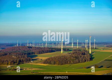 Aerial view, wind turbines, Goldbachtal, Brilon, Sauerland, North Rhine-Westphalia, Germany Stock Photo