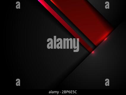 Abstract template black and red geometric overlapping with shadow and lighting effect on dark background technology style. Vector illustration Stock Vector