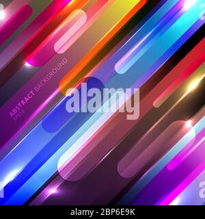 Abstract colorful glowing geometric rounded diagonal line dynamic shapes composition with lighting effect background. Vecor illustration Stock Vector