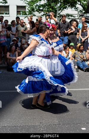 BERLIN - JUNE 09, 2019: The annual Carnival of Cultures (Karneval der Kulturen) celebrated around the Pentecost weekend. Participants carnival on the street. Stock Photo