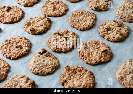 Oat cookies, fresh baked from oven. Healthy snack. Stock Photo