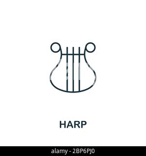 Harp line icon, music and ancient, instrument sign, vector graphics, a ...
